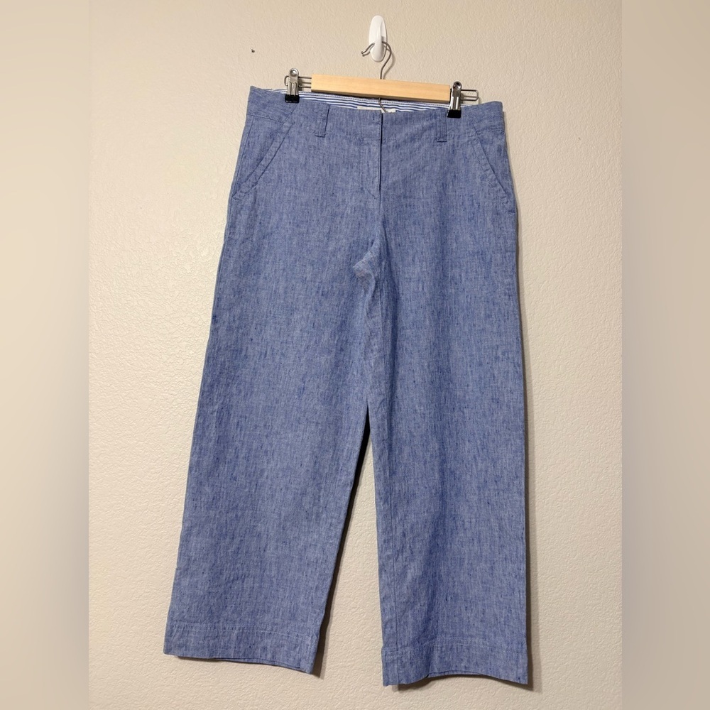 Vineyard Vines Woman’s Blue Linen Cotton Wide Leg Cropped Pants Nautical Stretch